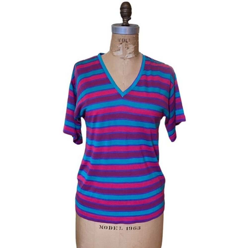 Vintage Christian Dior Separates Striped V Neck Blouse M